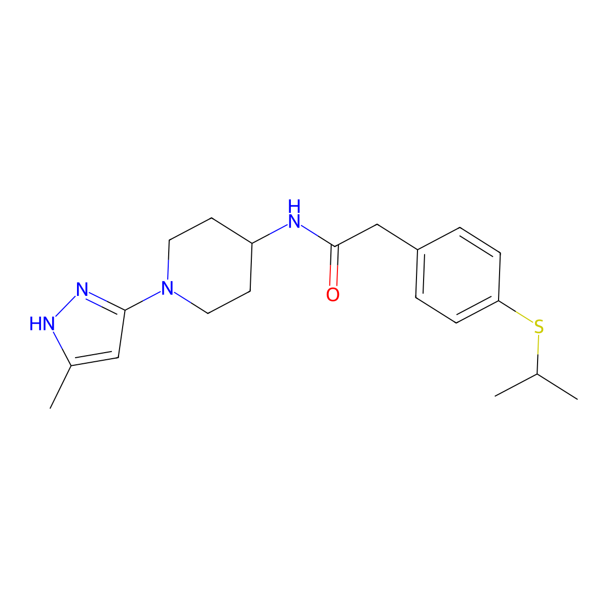 2-(4-(isopropylthio)phenyl)-N-(1-(5-methyl-1H-pyrazol-3-yl)piperidin-4-yl)acetamide molecular structure, CAS 2034207-02-6