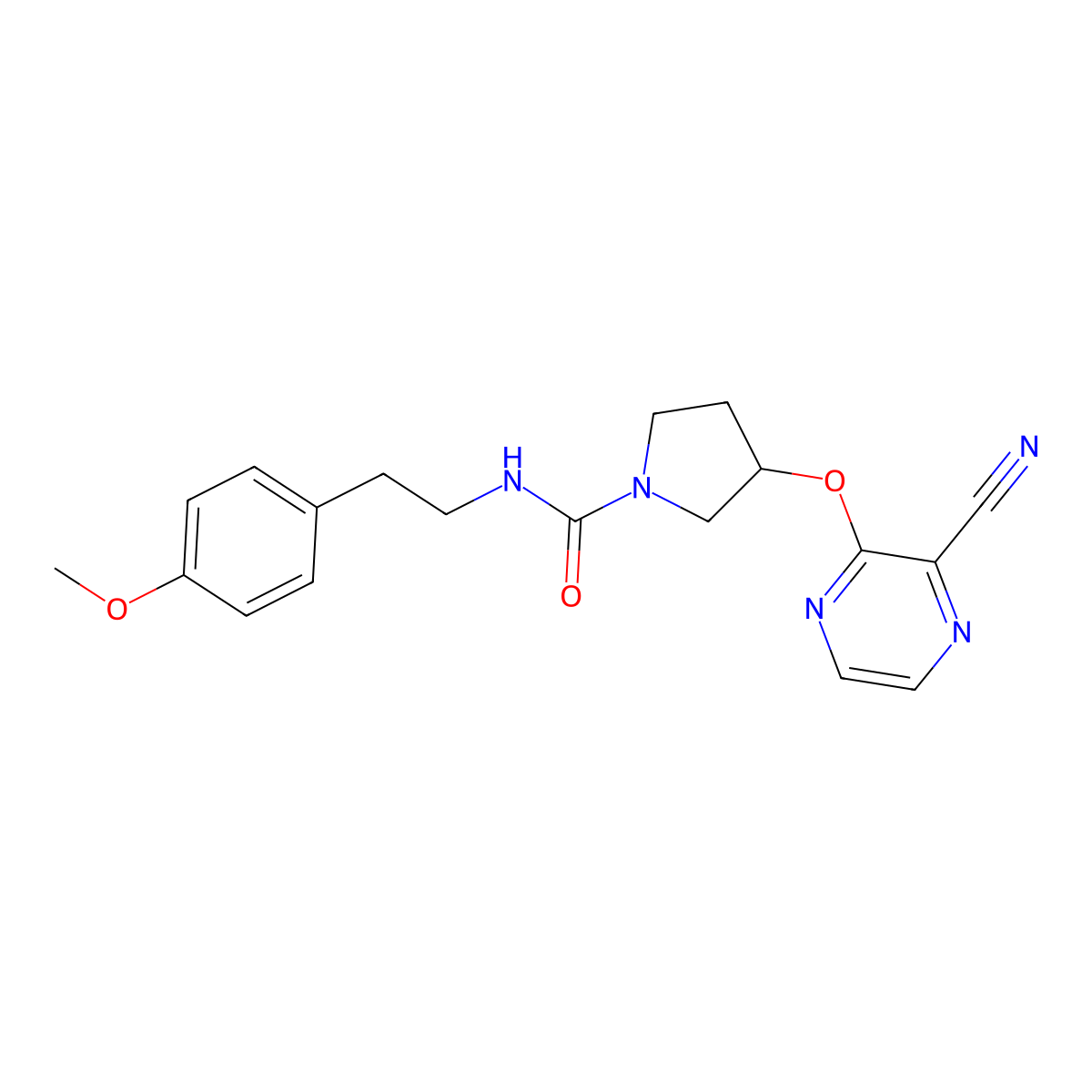 3-((3-cyanopyrazin-2-yl)oxy)-N-(4-methoxyphenethyl)pyrrolidine-1-carboxamide molecular structure, CAS 2034207-05-9