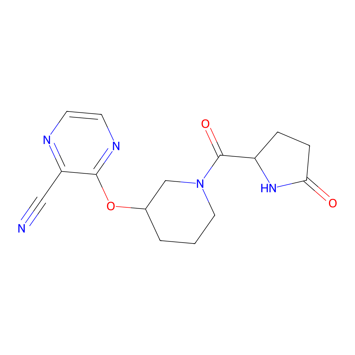 3-{[1-(5-Oxopyrrolidine-2-carbonyl)piperidin-3-yl]oxy}pyrazine-2-carbonitrile molecular structure, CAS 2034207-07-1