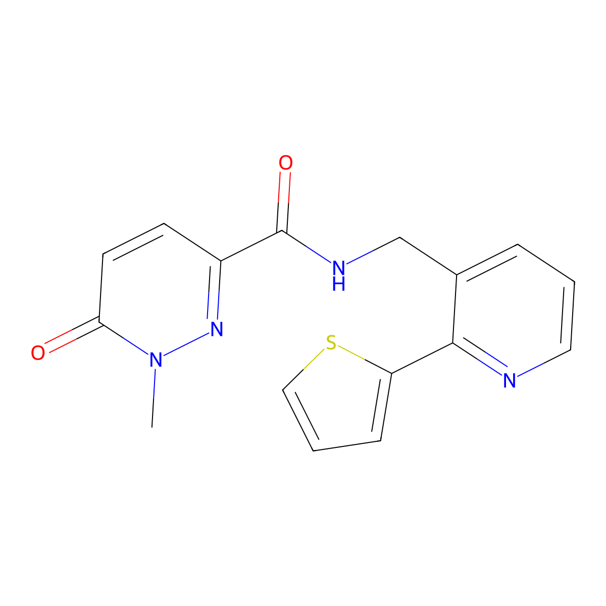 1-methyl-6-oxo-N-{[2-(thiophen-2-yl)pyridin-3-yl]methyl}-1,6-dihydropyridazine-3-carboxamide molecular structure, CAS 2034207-08-2