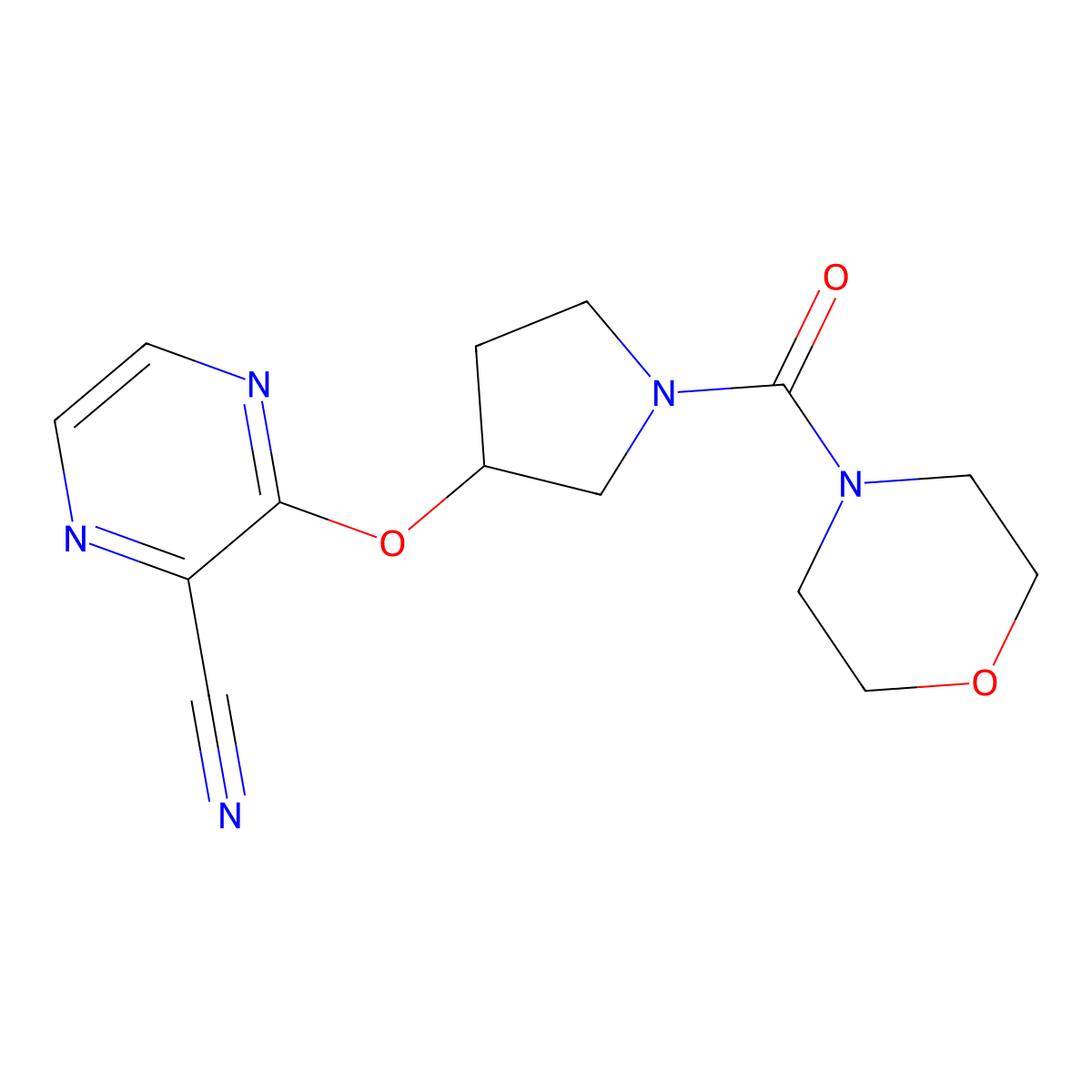 3-{[1-(Morpholine-4-carbonyl)pyrrolidin-3-yl]oxy}pyrazine-2-carbonitrile molecular structure, CAS 2034207-10-6
