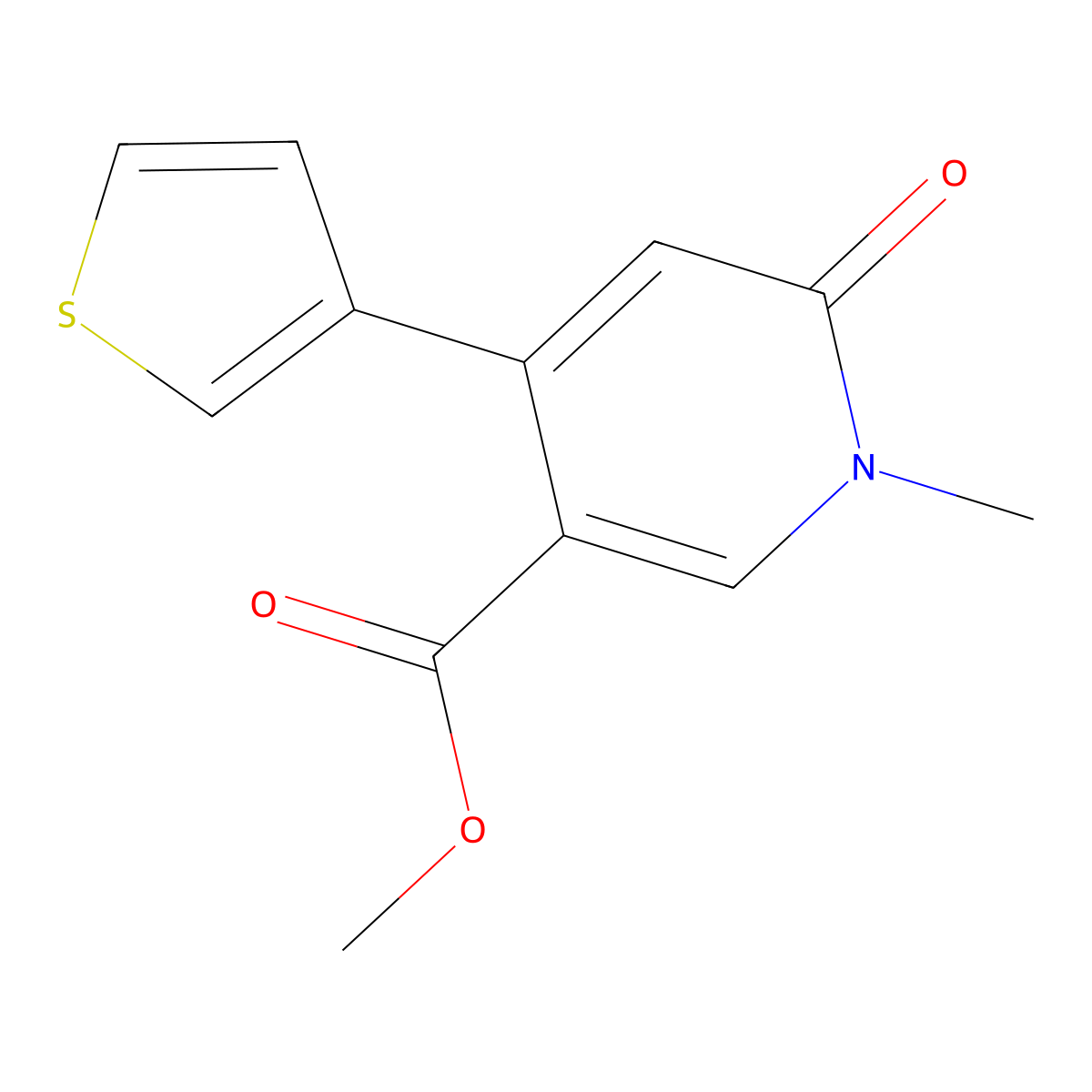 Methyl 1-methyl-6-oxo-4-(thiophen-3-yl)-1,6-dihydropyridine-3-carboxylate molecular structure, CAS 2034207-12-8