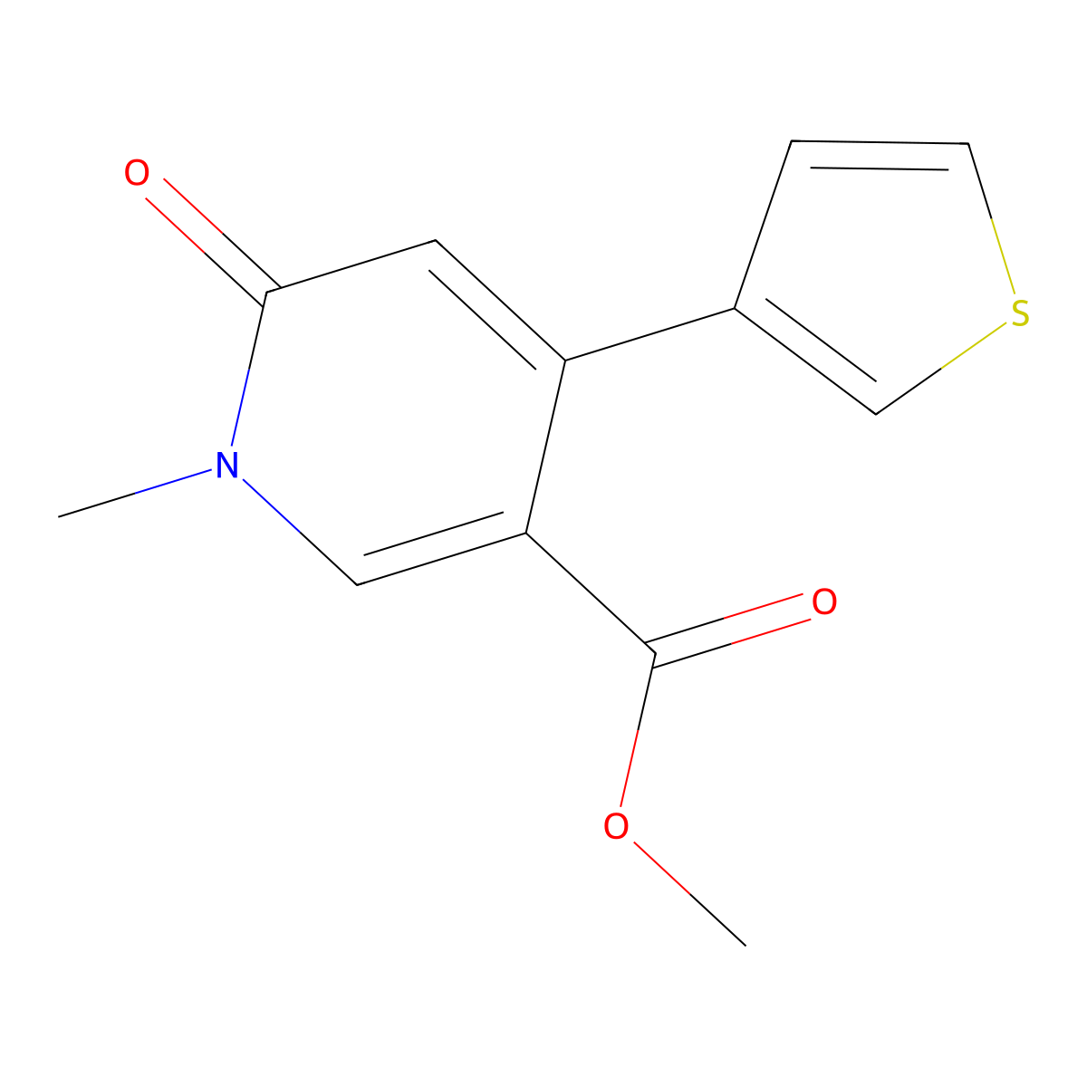 Methyl 1-methyl-6-oxo-4-(thiophen-3-yl)-1,6-dihydropyridine-3-carboxylate molecular structure, CAS 2034207-12-8