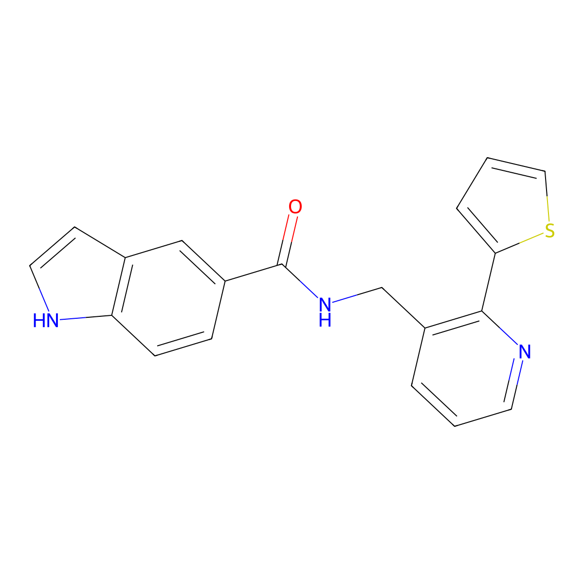 N-((2-(thiophen-2-yl)pyridin-3-yl)methyl)-1H-indole-5-carboxamide molecular structure, CAS 2034207-17-3