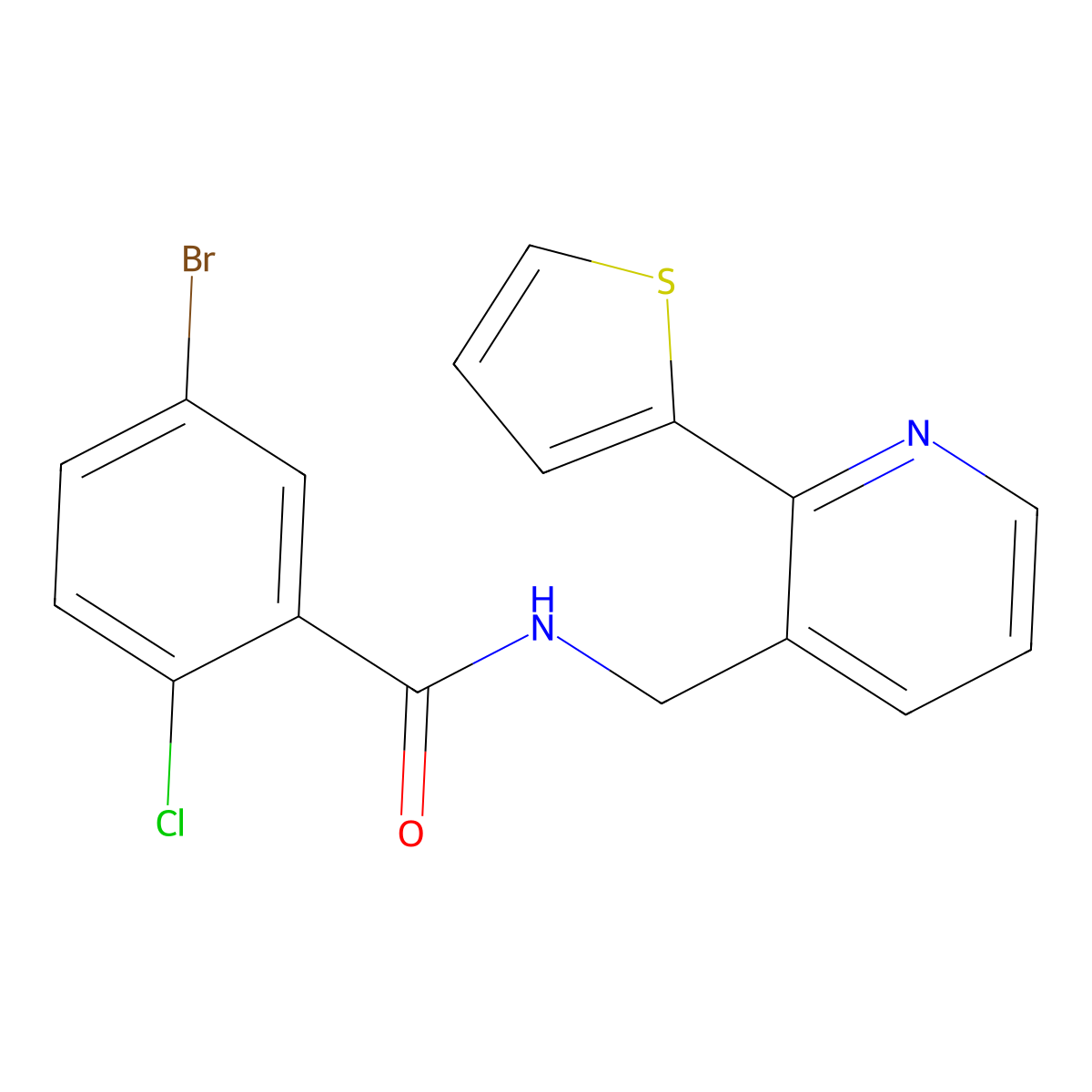 5-bromo-2-chloro-N-((2-(thiophen-2-yl)pyridin-3-yl)methyl)benzamide molecular structure, CAS 2034207-18-4