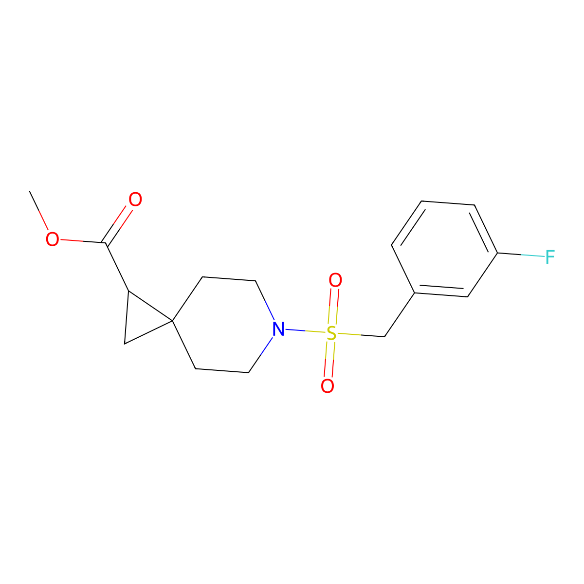 Methyl 6-((3-fluorobenzyl)sulfonyl)-6-azaspiro[2.5]octane-1-carboxylate molecular structure, CAS 2034207-21-9