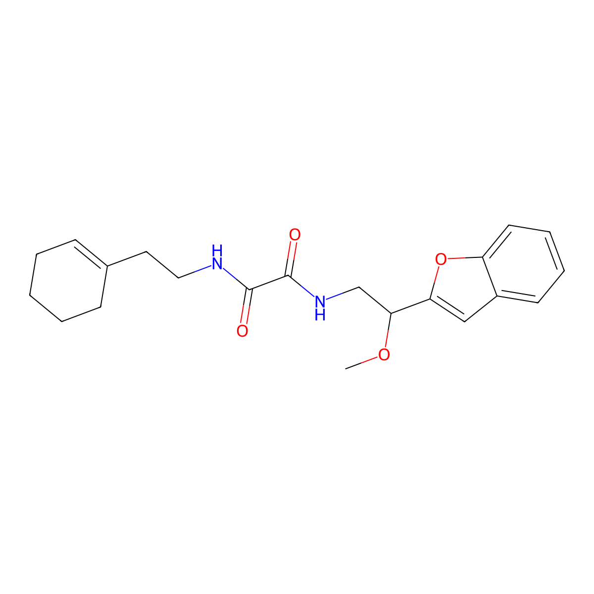 N1-(2-(benzofuran-2-yl)-2-methoxyethyl)-N2-(2-(cyclohex-1-en-1-yl)ethyl)oxalamide molecular structure, CAS 2034207-25-3