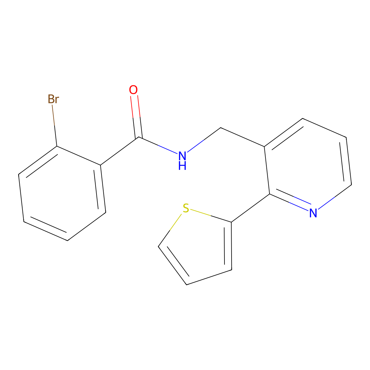 2-bromo-N-((2-(thiophen-2-yl)pyridin-3-yl)methyl)benzamide molecular structure, CAS 2034207-28-6