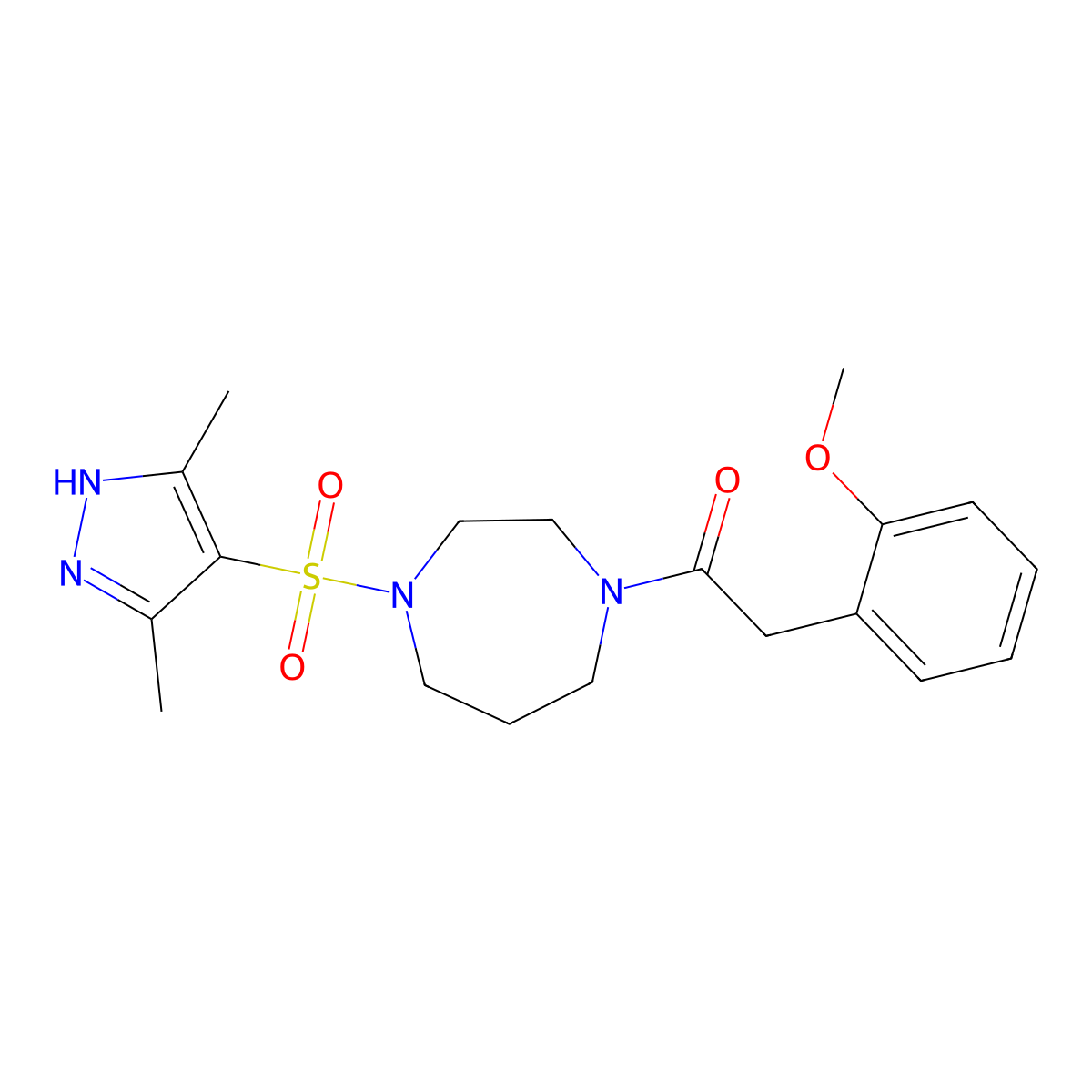 1-(4-((3,5-dimethyl-1H-pyrazol-4-yl)sulfonyl)-1,4-diazepan-1-yl)-2-(2-methoxyphenyl)ethanone molecular structure, CAS 2034207-29-7