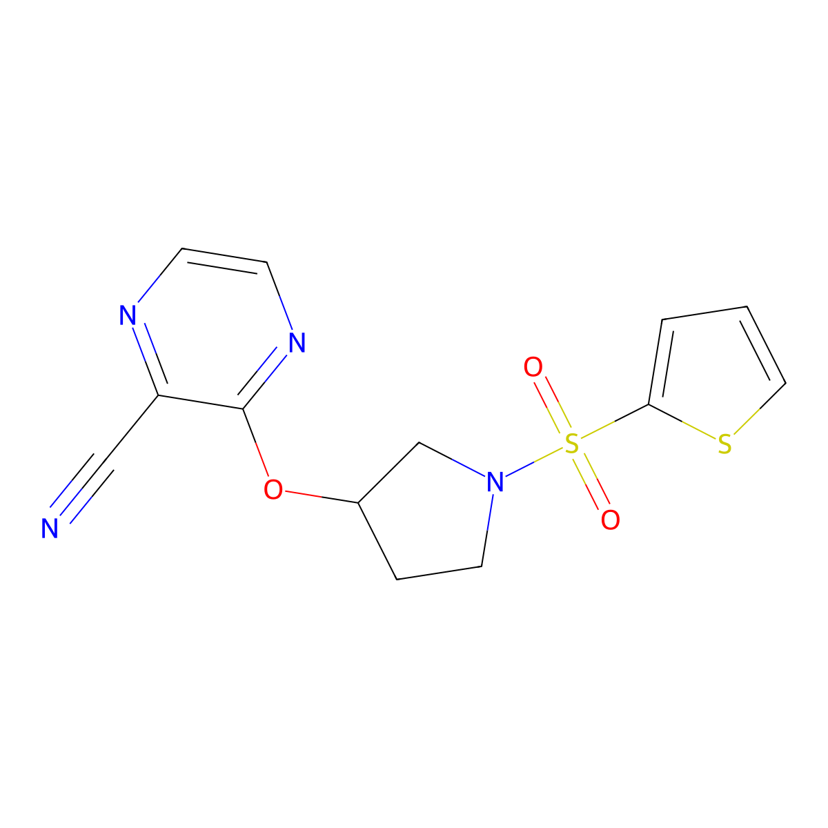 3-((1-(Thiophen-2-ylsulfonyl)pyrrolidin-3-yl)oxy)pyrazine-2-carbonitrile molecular structure, CAS 2034207-33-3