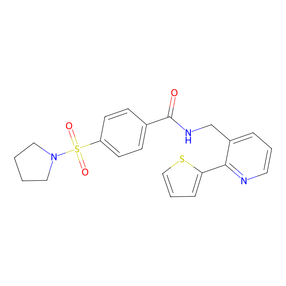 4-(pyrrolidin-1-ylsulfonyl)-N-((2-(thiophen-2-yl)pyridin-3-yl)methyl)benzamide molecular structure, CAS 2034207-35-5