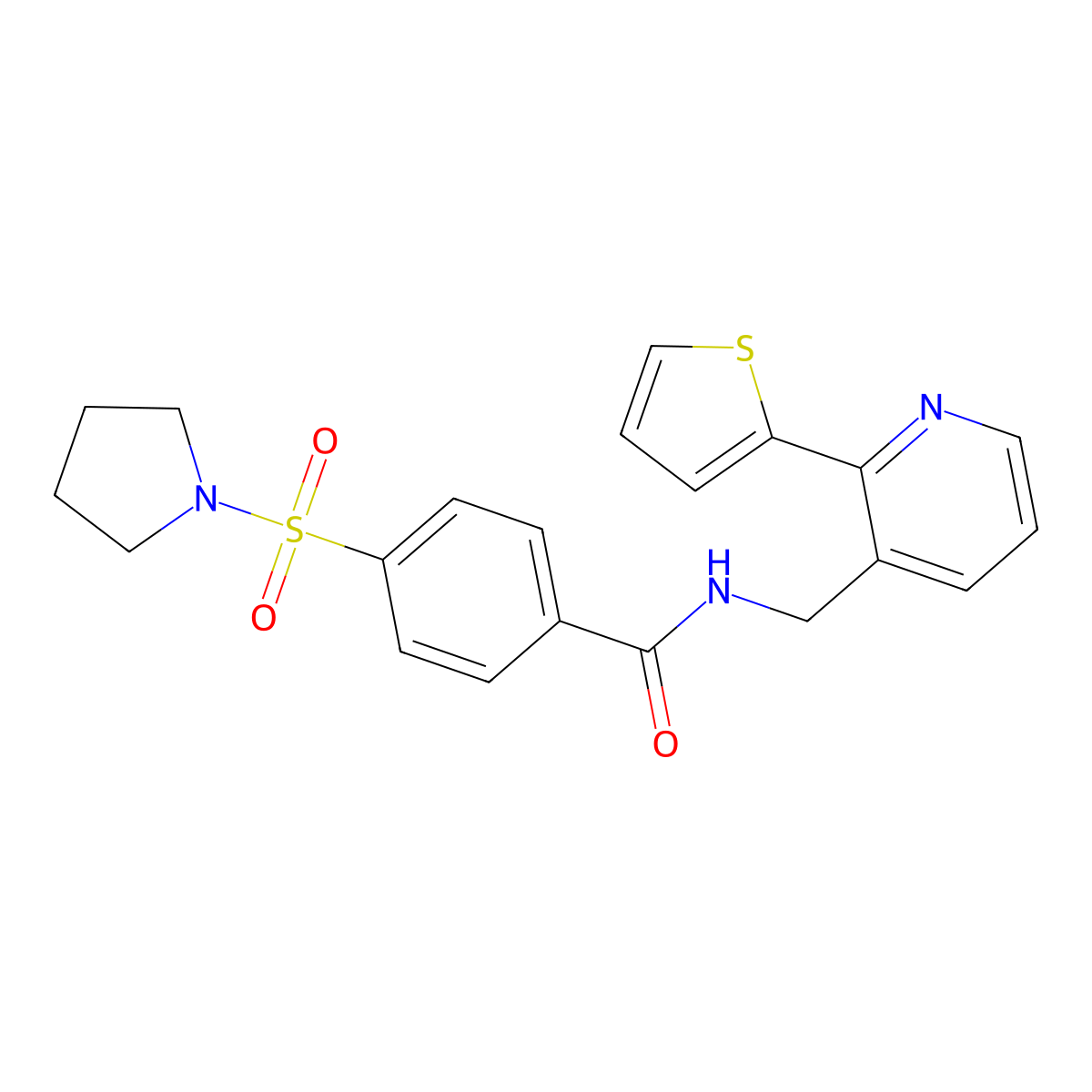 4-(pyrrolidin-1-ylsulfonyl)-N-((2-(thiophen-2-yl)pyridin-3-yl)methyl)benzamide molecular structure, CAS 2034207-35-5