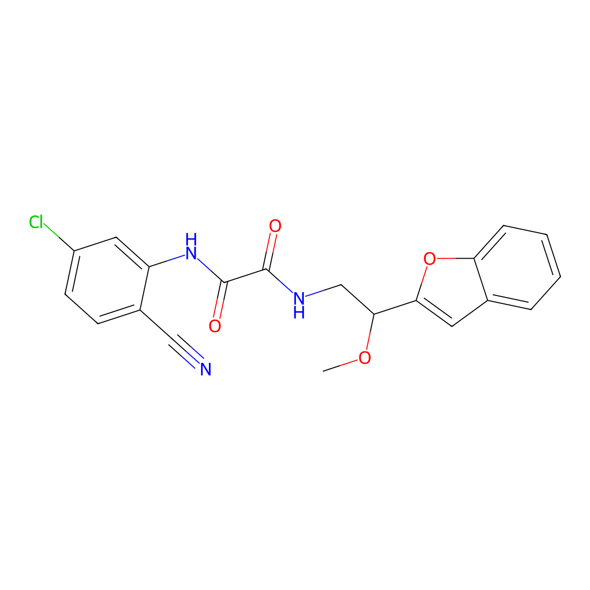 N1-(2-(benzofuran-2-yl)-2-methoxyethyl)-N2-(5-chloro-2-cyanophenyl)oxalamide molecular structure, CAS 2034207-36-6