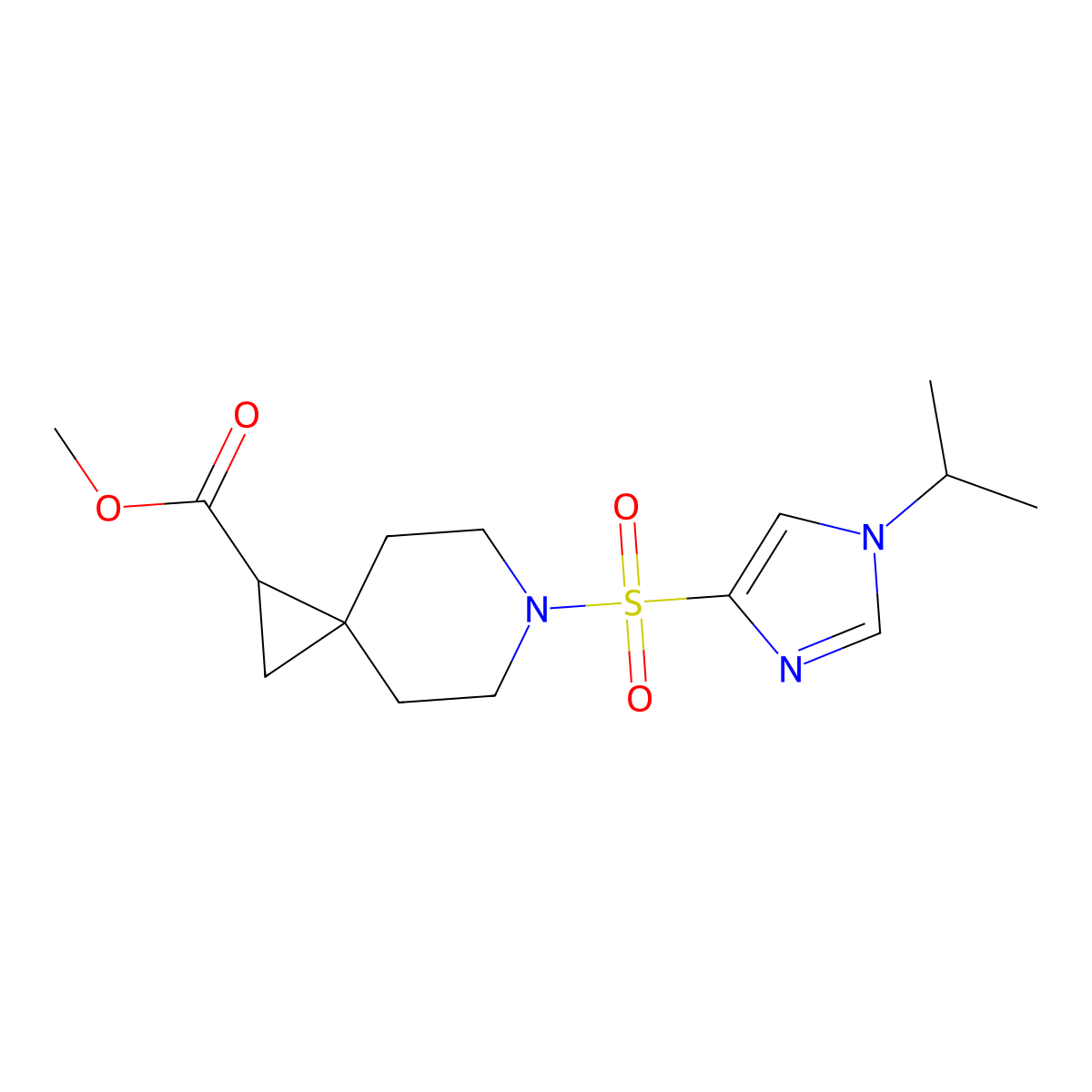 methyl 6-((1-isopropyl-1H-imidazol-4-yl)sulfonyl)-6-azaspiro[2.5]octane-1-carboxylate molecular structure, CAS 2034207-41-3