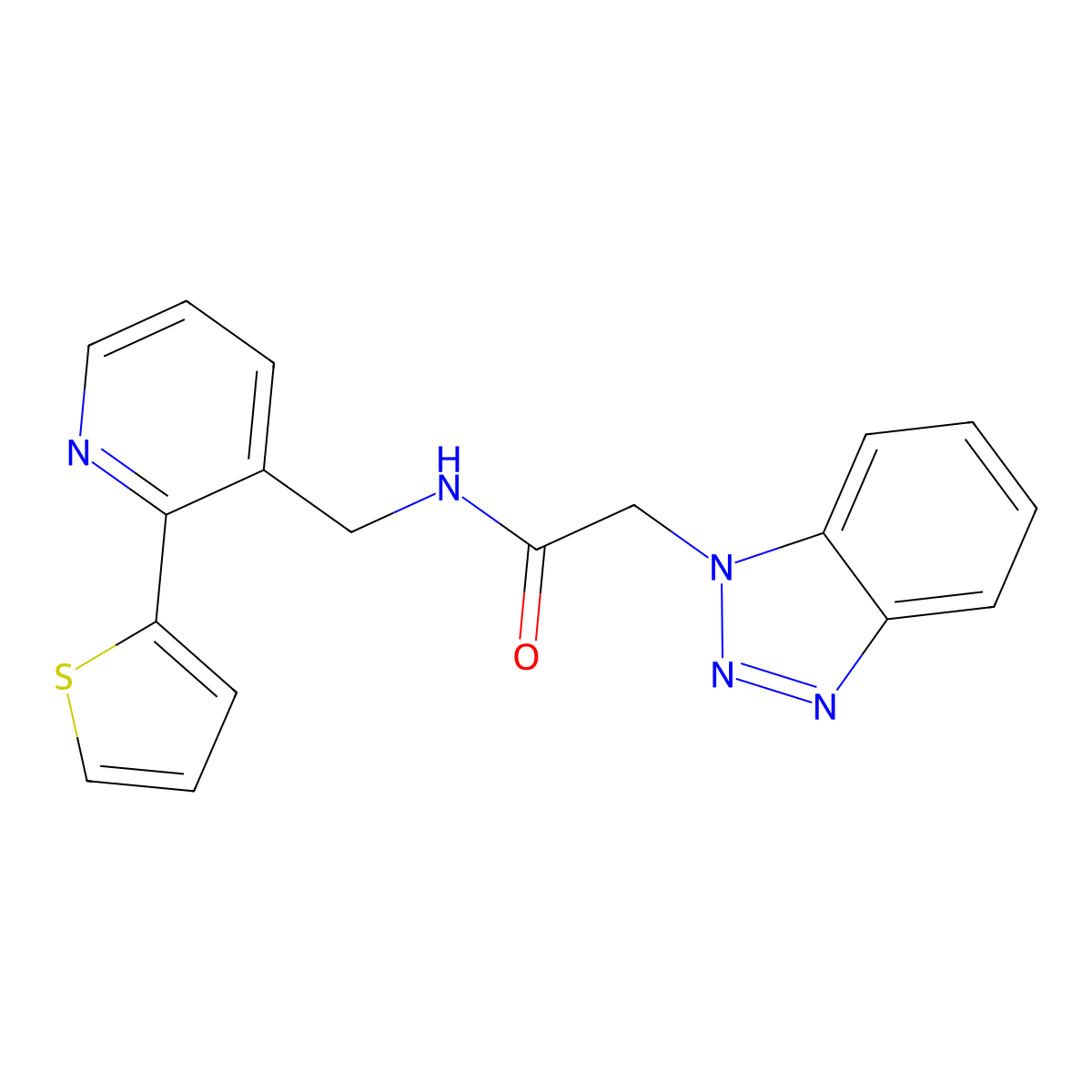 2-(1H-benzo[d][1,2,3]triazol-1-yl)-N-((2-(thiophen-2-yl)pyridin-3-yl)methyl)acetamide molecular structure, CAS 2034207-42-4