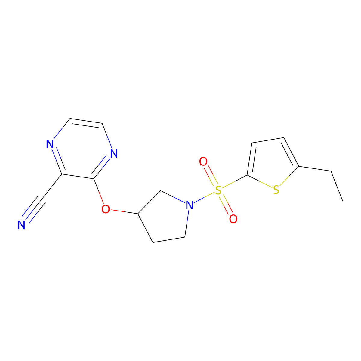 3-({1-[(5-Ethylthiophen-2-yl)sulfonyl]pyrrolidin-3-yl}oxy)pyrazine-2-carbonitrile molecular structure, CAS 2034207-50-4