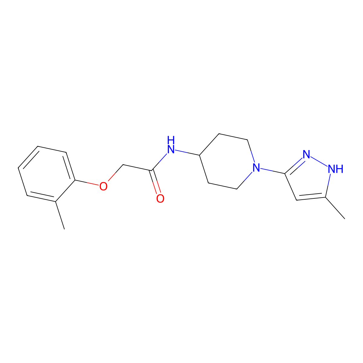 N-[1-(5-methyl-1H-pyrazol-3-yl)piperidin-4-yl]-2-(2-methylphenoxy)acetamide molecular structure, CAS 2034207-54-8
