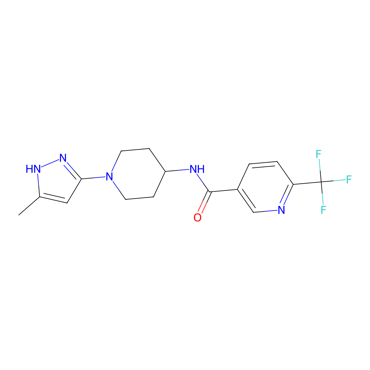 N-(1-(5-methyl-1H-pyrazol-3-yl)piperidin-4-yl)-6-(trifluoromethyl)nicotinamide molecular structure, CAS 2034207-68-4