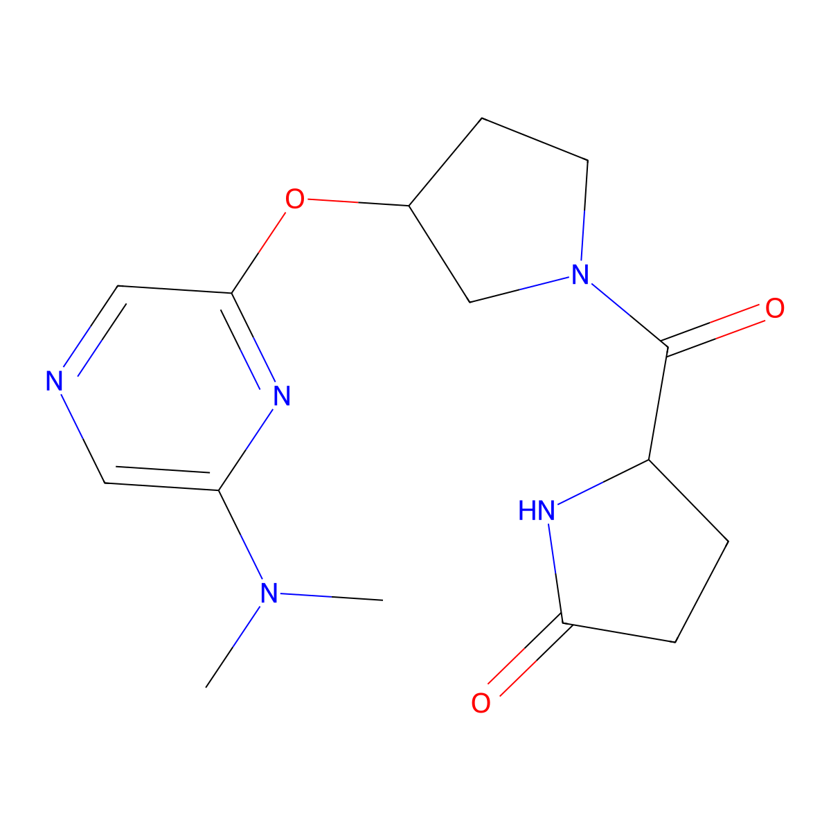 5-(3-((6-(Dimethylamino)pyrazin-2-yl)oxy)pyrrolidine-1-carbonyl)pyrrolidin-2-one molecular structure, CAS 2034207-69-5