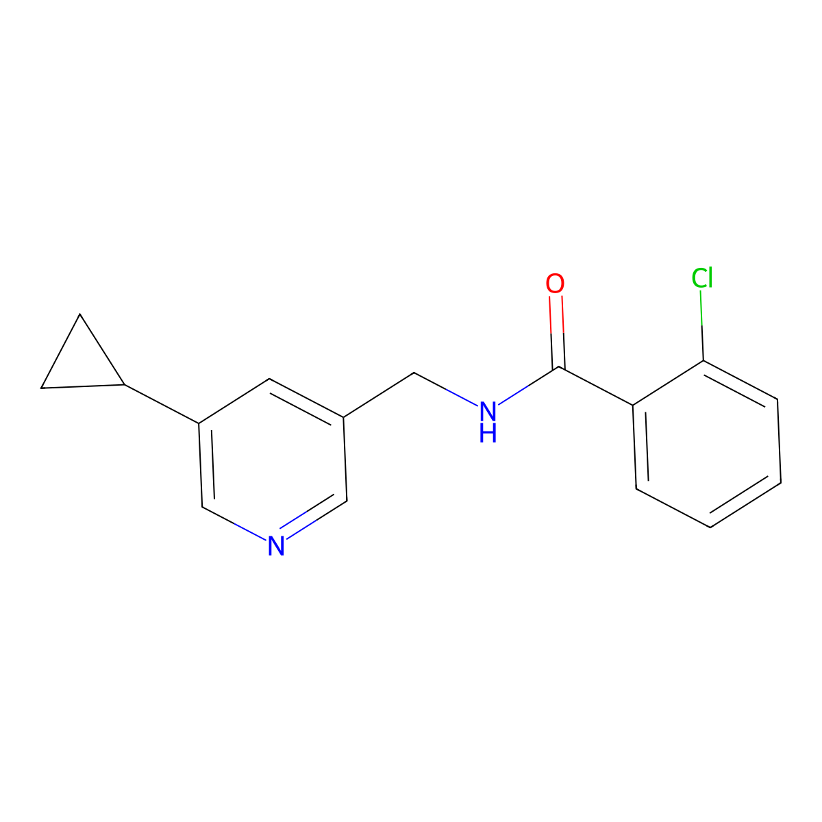2-chloro-N-[(5-cyclopropylpyridin-3-yl)methyl]benzamide molecular structure, CAS 2034207-70-8