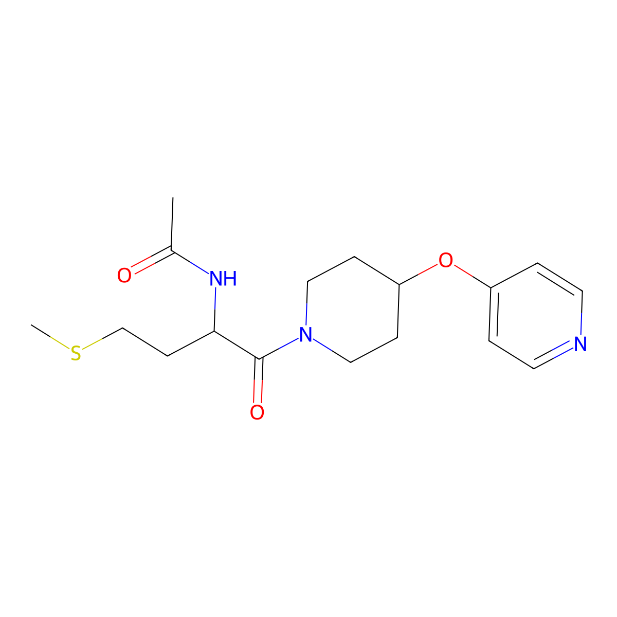 N-(4-(methylthio)-1-oxo-1-(4-(pyridin-4-yloxy)piperidin-1-yl)butan-2-yl)acetamide molecular structure, CAS 2034207-72-0