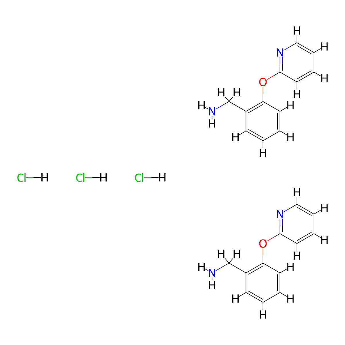 Bis(1-[2-(pyridin-2-yloxy)phenyl]methanamine) trihydrochloride molecular structure, CAS 2034207-73-1