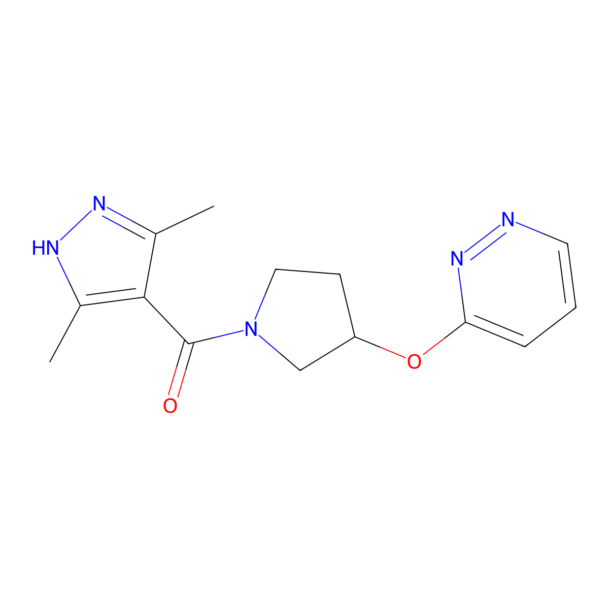 (3,5-dimethyl-1H-pyrazol-4-yl)(3-(pyridazin-3-yloxy)pyrrolidin-1-yl)methanone molecular structure, CAS 2034207-77-5