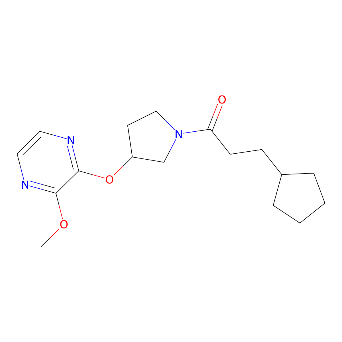 3-Cyclopentyl-1-(3-((3-methoxypyrazin-2-yl)oxy)pyrrolidin-1-yl)propan-1-one molecular structure, CAS 2034207-83-3