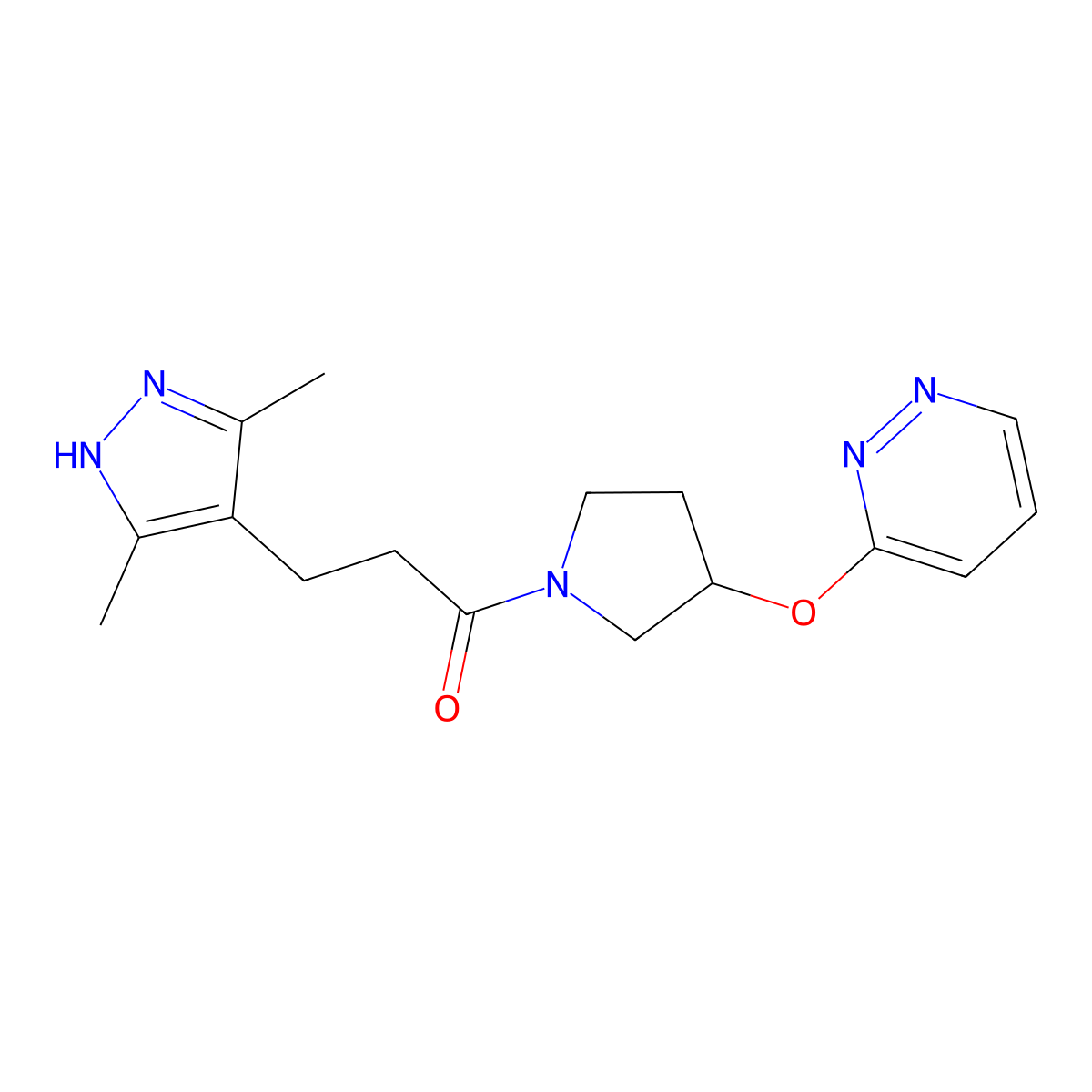 3-(3,5-dimethyl-1H-pyrazol-4-yl)-1-[3-(pyridazin-3-yloxy)pyrrolidin-1-yl]propan-1-one molecular structure, CAS 2034207-87-7