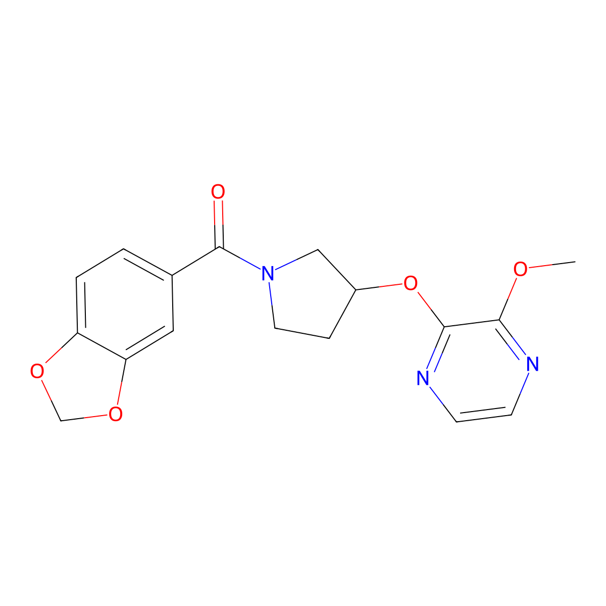 Benzo[d][1,3]dioxol-5-yl(3-((3-methoxypyrazin-2-yl)oxy)pyrrolidin-1-yl)methanone molecular structure, CAS 2034207-89-9