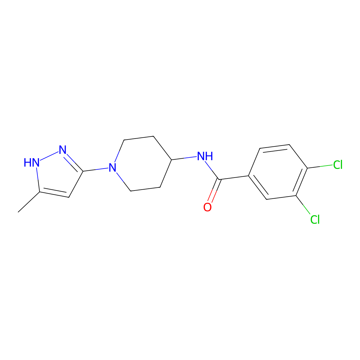 3,4-dichloro-N-[1-(5-methyl-1H-pyrazol-3-yl)piperidin-4-yl]benzamide molecular structure, CAS 2034207-92-4