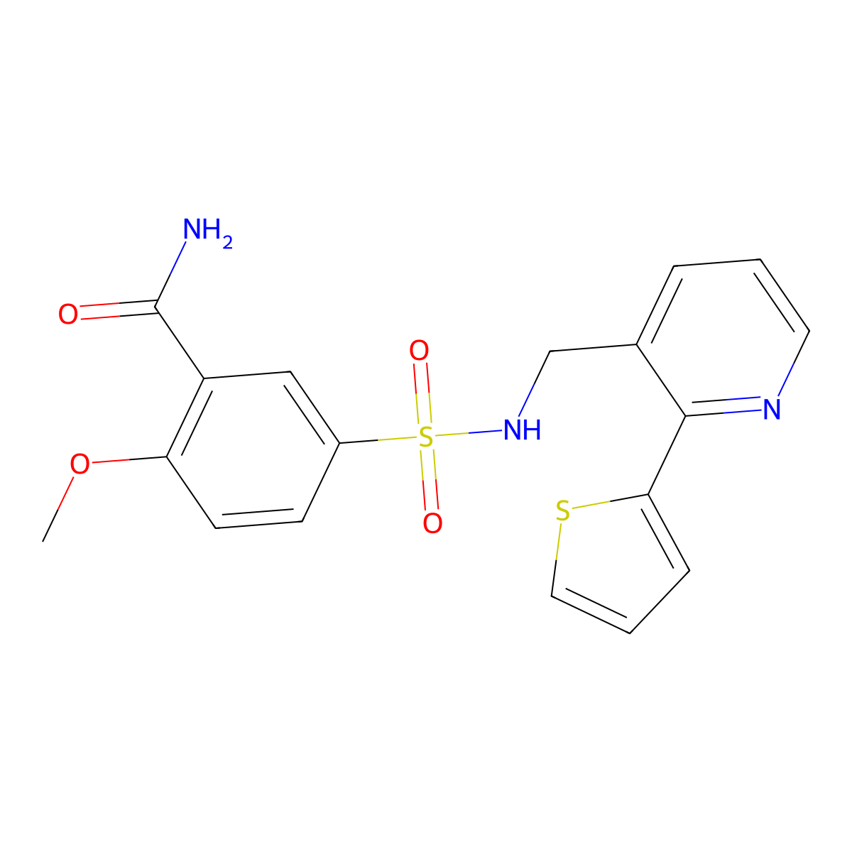 2-methoxy-5-(N-((2-(thiophen-2-yl)pyridin-3-yl)methyl)sulfamoyl)benzamide molecular structure, CAS 2034207-93-5