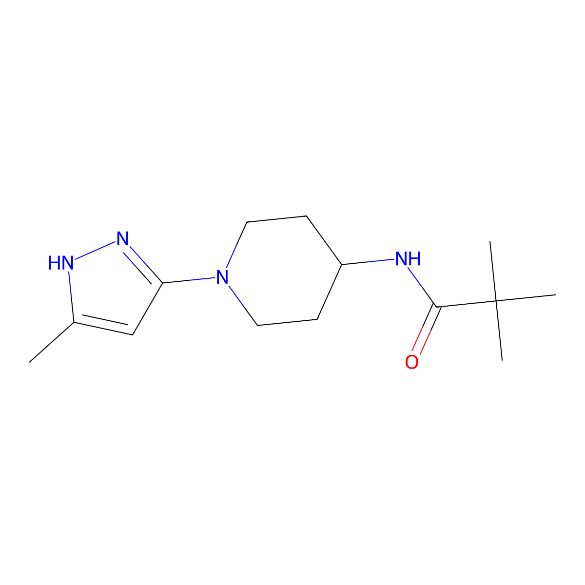 N-(1-(5-methyl-1H-pyrazol-3-yl)piperidin-4-yl)pivalamide molecular structure, CAS 2034207-95-7