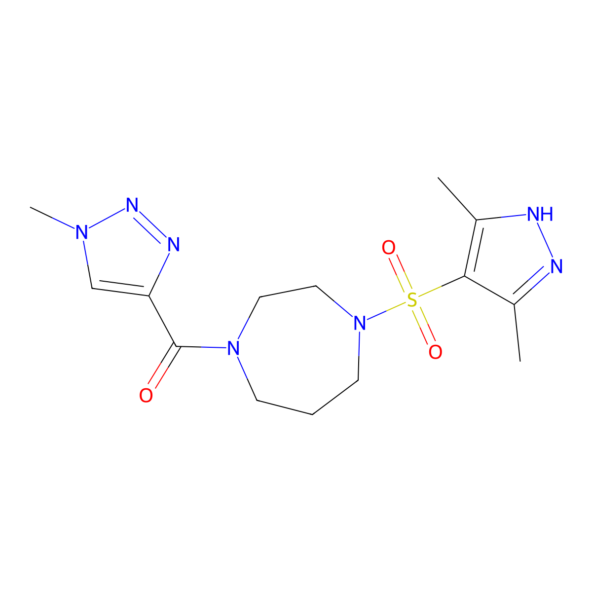 (4-((3,5-dimethyl-1H-pyrazol-4-yl)sulfonyl)-1,4-diazepan-1-yl)(1-methyl-1H-1,2,3-triazol-4-yl)methanone molecular structure, CAS 2034207-96-8
