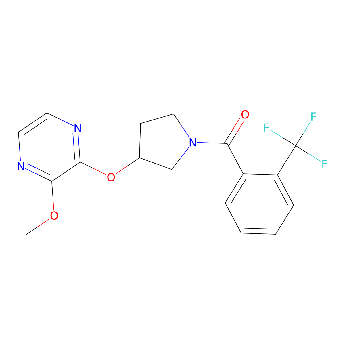 (3-((3-Methoxypyrazin-2-yl)oxy)pyrrolidin-1-yl)(2-(trifluoromethyl)phenyl)methanone molecular structure, CAS 2034207-99-1
