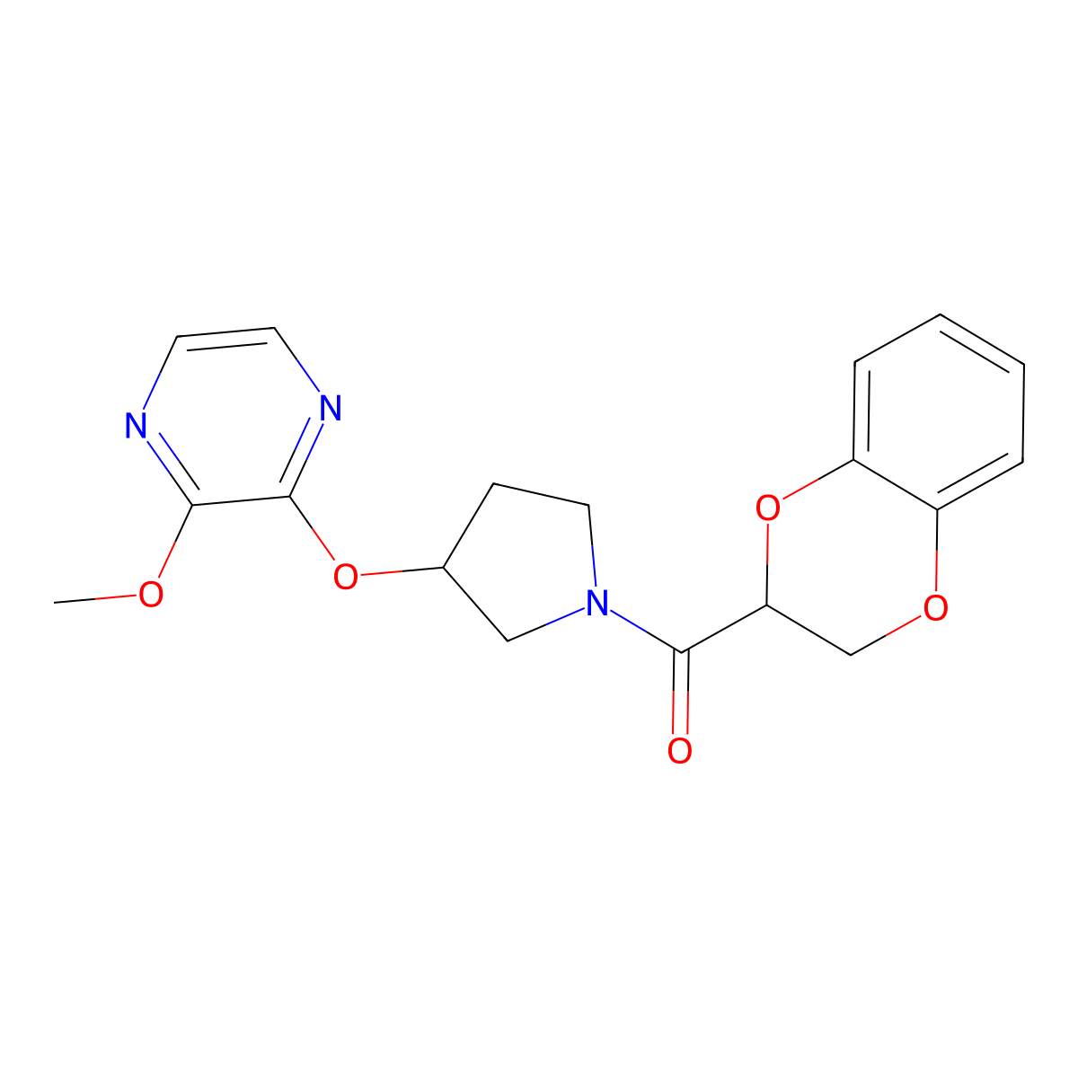 (2,3-Dihydrobenzo[b][1,4]dioxin-2-yl)(3-((3-methoxypyrazin-2-yl)oxy)pyrrolidin-1-yl)methanone molecular structure, CAS 2034208-03-0