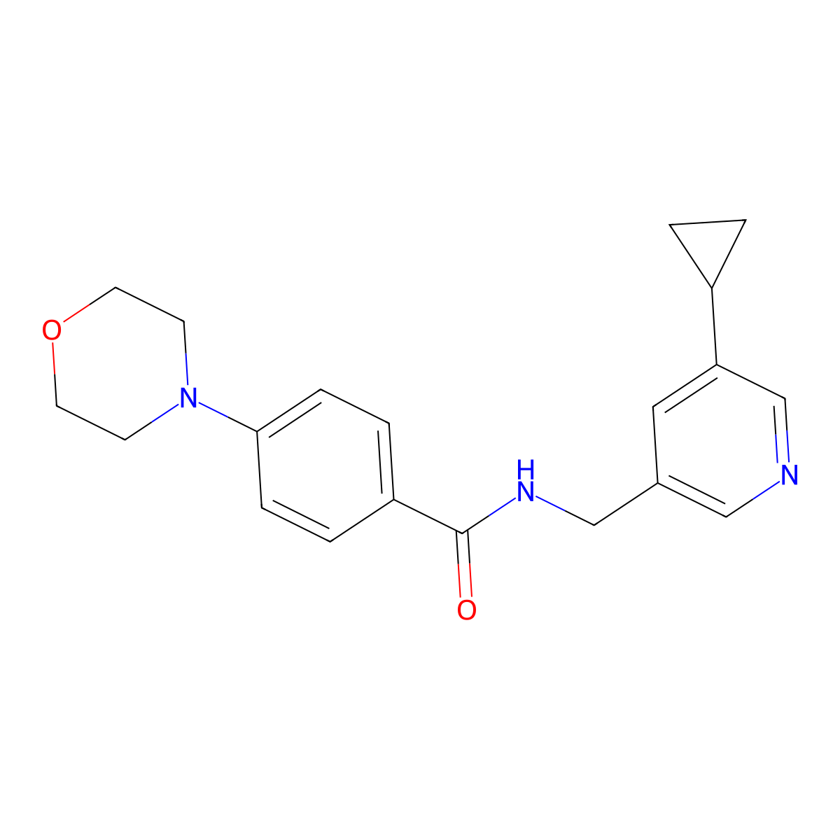 N-((5-cyclopropylpyridin-3-yl)methyl)-4-morpholinobenzamide molecular structure, CAS 2034208-06-3