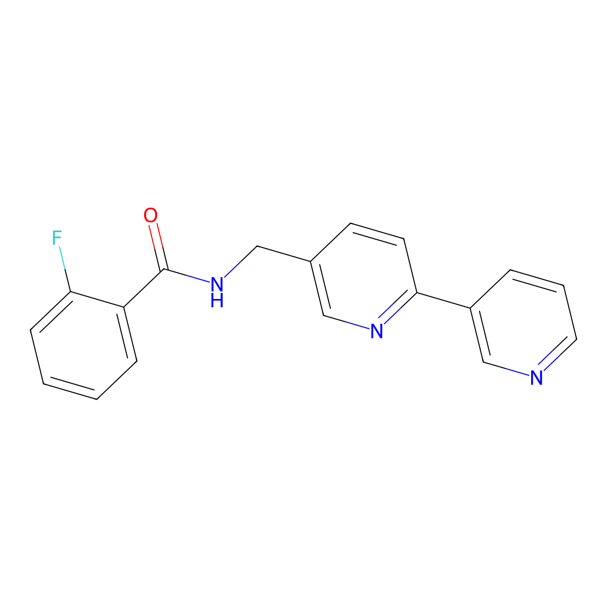 N-({[2,3'-bipyridine]-5-yl}methyl)-2-fluorobenzamide molecular structure, CAS 2034208-09-6