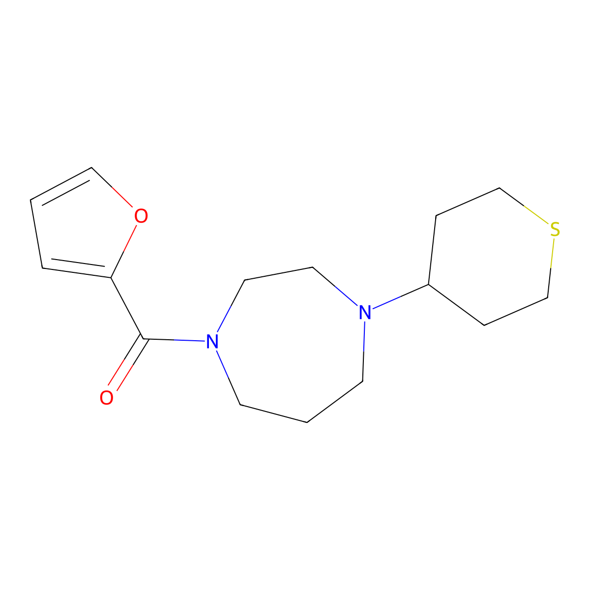 furan-2-yl(4-(tetrahydro-2H-thiopyran-4-yl)-1,4-diazepan-1-yl)methanone molecular structure, CAS 2034208-12-1