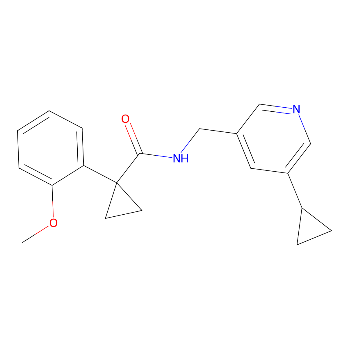 N-((5-cyclopropylpyridin-3-yl)methyl)-1-(2-methoxyphenyl)cyclopropanecarboxamide molecular structure, CAS 2034208-13-2
