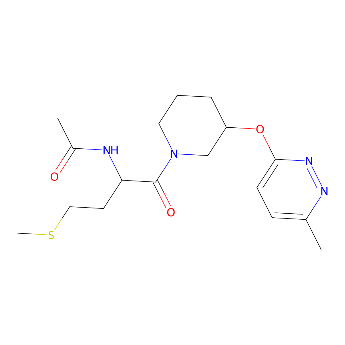 N-(1-(3-((6-methylpyridazin-3-yl)oxy)piperidin-1-yl)-4-(methylthio)-1-oxobutan-2-yl)acetamide molecular structure, CAS 2034208-14-3