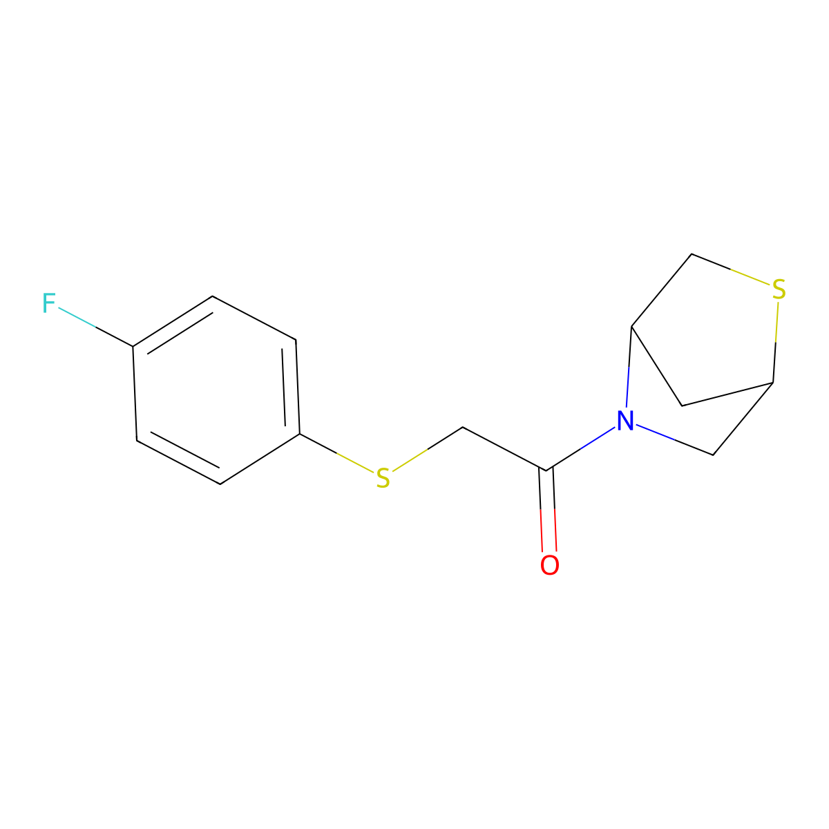 2-[(4-Fluorophenyl)sulfanyl]-1-{2-thia-5-azabicyclo[2.2.1]heptan-5-yl}ethan-1-one molecular structure, CAS 2034208-16-5
