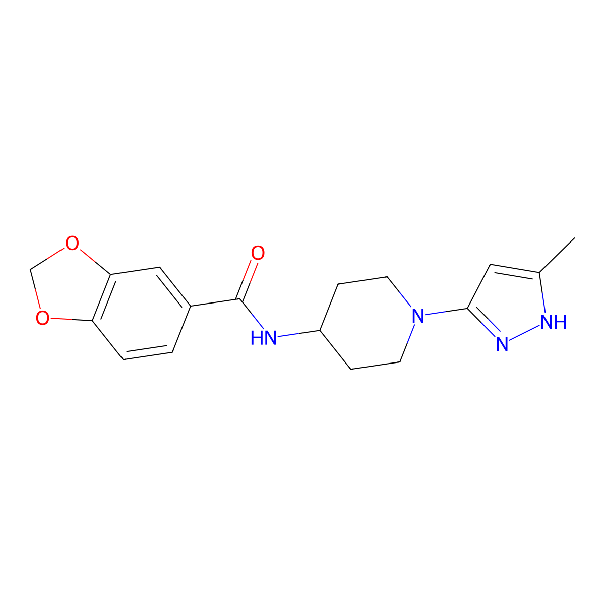 N-(1-(5-methyl-1H-pyrazol-3-yl)piperidin-4-yl)benzo[d][1,3]dioxole-5-carboxamide molecular structure, CAS 2034208-17-6