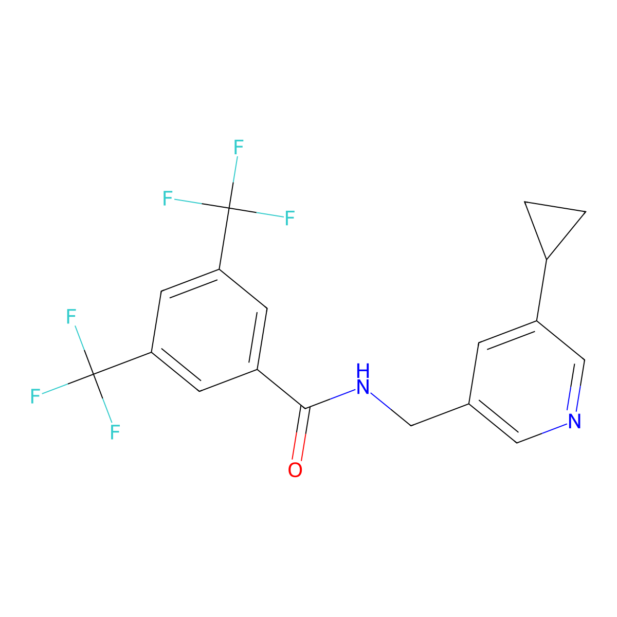 N-[(5-cyclopropylpyridin-3-yl)methyl]-3,5-bis(trifluoromethyl)benzamide molecular structure, CAS 2034208-19-8
