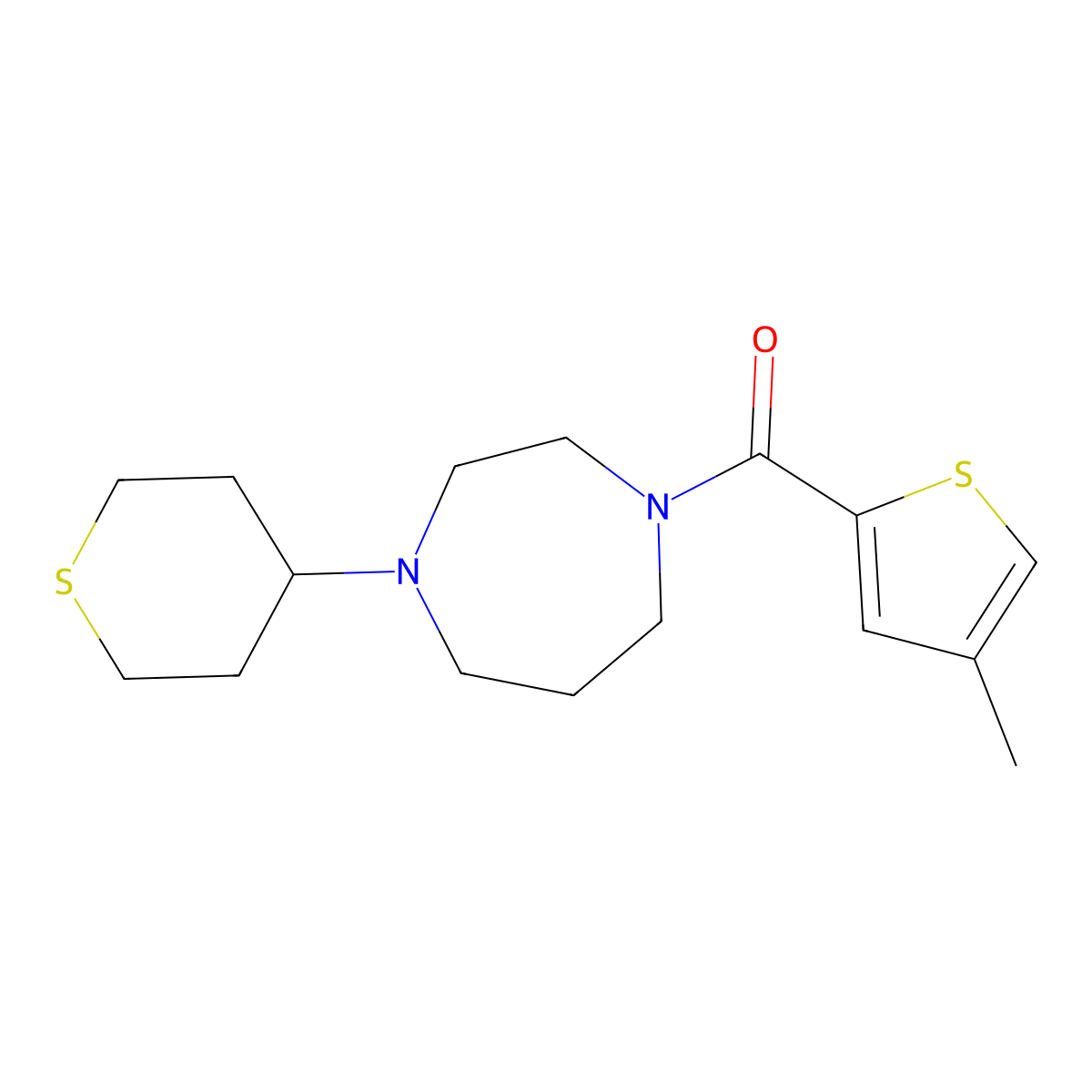 (4-methylthiophen-2-yl)(4-(tetrahydro-2H-thiopyran-4-yl)-1,4-diazepan-1-yl)methanone molecular structure, CAS 2034208-20-1