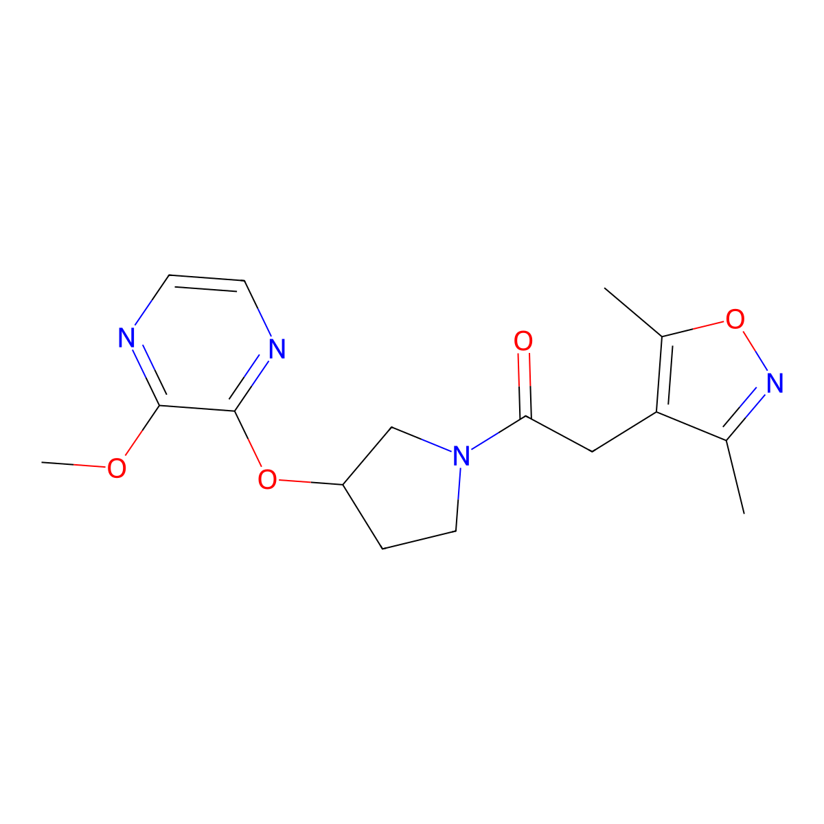 2-(3,5-Dimethylisoxazol-4-yl)-1-(3-((3-methoxypyrazin-2-yl)oxy)pyrrolidin-1-yl)ethanone molecular structure, CAS 2034208-21-2
