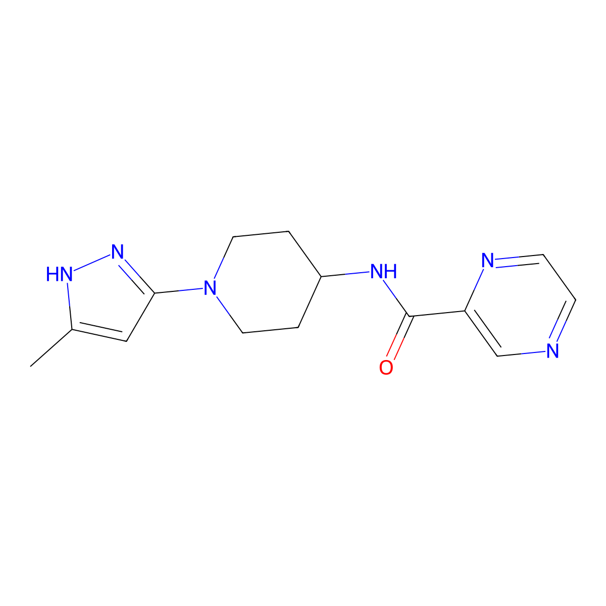 N-[1-(5-methyl-1H-pyrazol-3-yl)piperidin-4-yl]pyrazine-2-carboxamide molecular structure, CAS 2034208-49-4