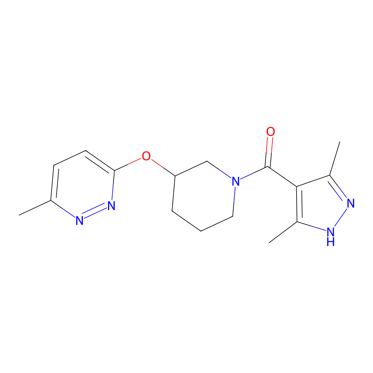 (3,5-dimethyl-1H-pyrazol-4-yl)(3-((6-methylpyridazin-3-yl)oxy)piperidin-1-yl)methanone molecular structure, CAS 2034208-53-0
