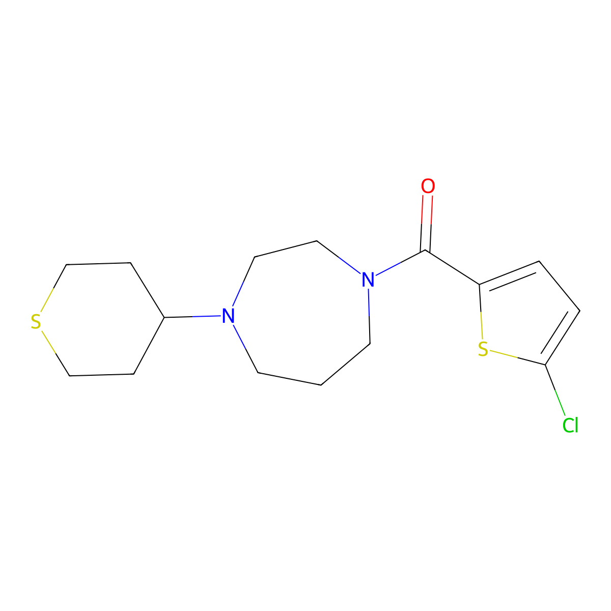 (5-chlorothiophen-2-yl)(4-(tetrahydro-2H-thiopyran-4-yl)-1,4-diazepan-1-yl)methanone molecular structure, CAS 2034208-58-5