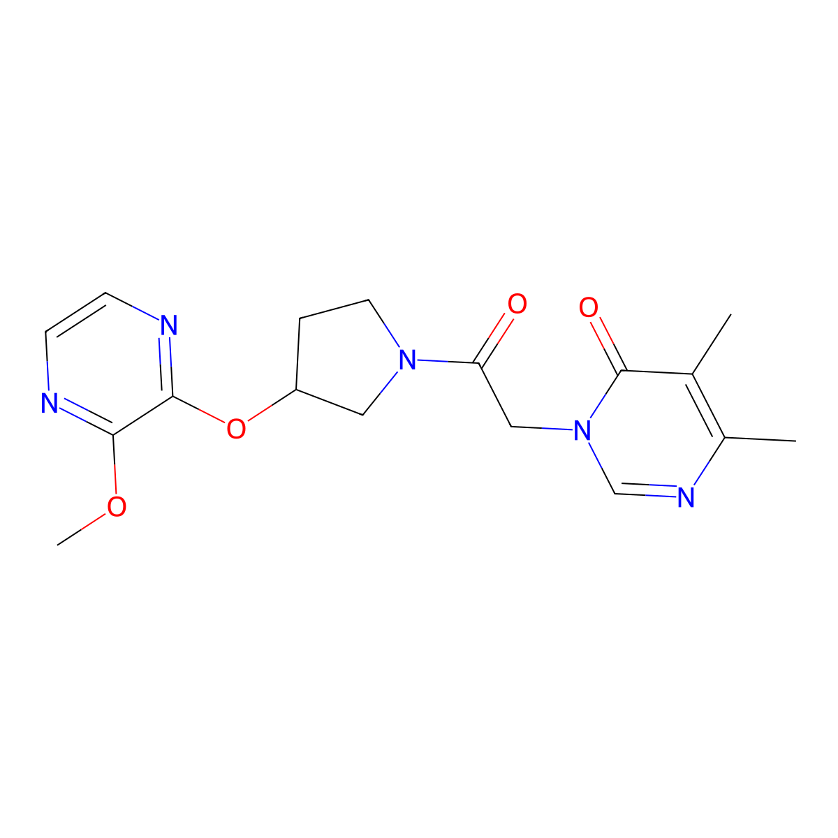 3-(2-(3-((3-methoxypyrazin-2-yl)oxy)pyrrolidin-1-yl)-2-oxoethyl)-5,6-dimethylpyrimidin-4(3H)-one molecular structure, CAS 2034208-61-0